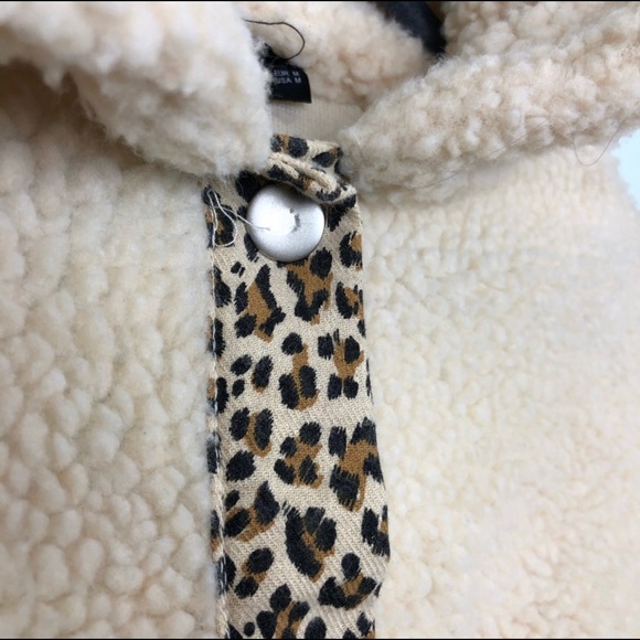 Shein- Teddy Leopard Faux Sherpa Button Up Jacket - Picture 8 of 15